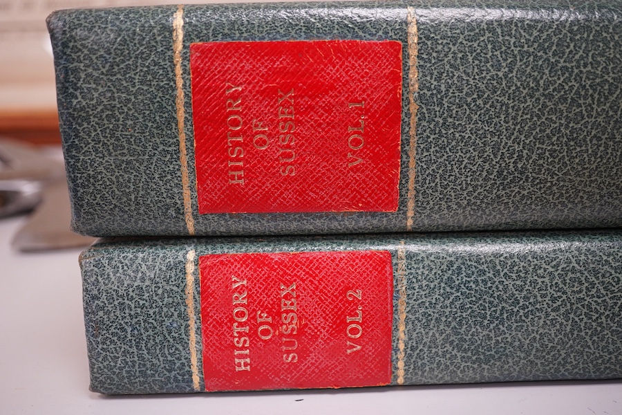 Horsfield, Thomas Walker - The History, Antiquities, and Topography of the County of Sussex. 2 vols. 56 plates and portraits. 2 folded and partly coloured maps and num. text engravings; sometime rebound green morocco wit